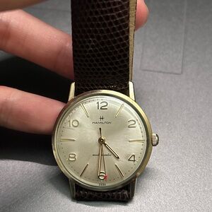 Vintage Hamilton Gold Watch with Brown Strap